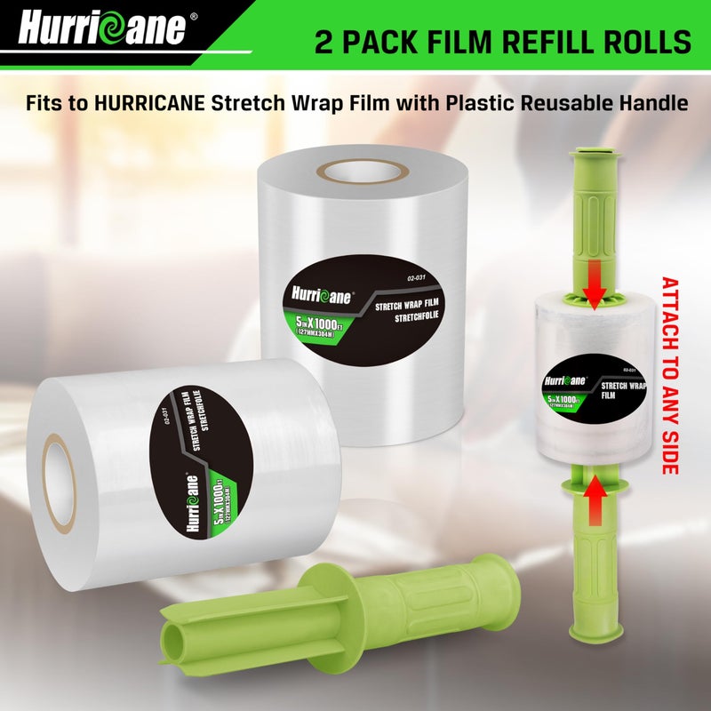 HURRICANE Stretch Wrap Film Refill Rolls, Clear Stretch Wrap Refill Roll, 2 Pack 80 Gauge Thick 5 inch 1000 ft, Clear Plastic Pallet Shrink Film, Stretch Plastic Wrap for Packing, Moving, Storage - Image 3
